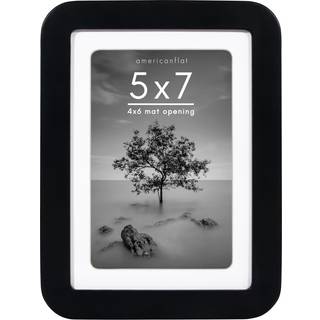 AmericanFlat 5x7 Billedramme med runde hj?rner i sort - Brug som 4x6 billedramme med Mat eller 5x7 ramme uden Mat - Engineered tr?ramme med knust