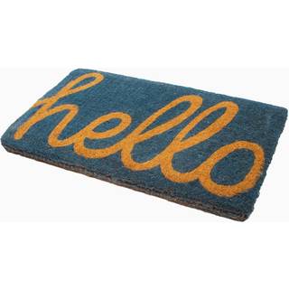 Fab Habitat Non Slip Doormat - Holdable Thin - Natural Coir & Rubber - Entryway Froad Door veranda Patio - Cursive Hello Dark Blue (18 """" X 30 """"