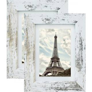 Anfoto fotobilledramme 5x7 hvid tr?kornstil 2-pak displaybilleder 4x6 med m?tte eller 5x7 uden m?tte
