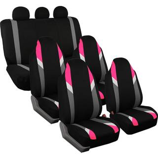 FH Group Three Row 7 Seater - Premium modernistiske sdebetrk - Passer til de fleste biler SUV'er og varevogne Pink/Sort