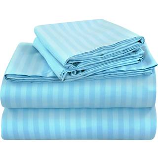 Royale Linned Striped Senga Set - Børstet mikrofiber 1800 Sengding - 1 monteret ark 1 fladt ark 1 pudebetræk - rynke & fade resistent - 3 stykker