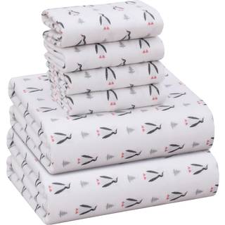 Ruvanti Flannel Sheets Queen Størrelse 6 Pcs - 100% Bomuld Dobbelt børstede sengelinter Dybe Lommer 16 tommer Dronningark sæt alle sæson