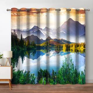Jekeno Mountain Forest Blackout Curtains Tree Lake i Sunny Sky Nature Scenery Decor til sovev?relse Stue Grommet Window Gardes 2 Panel Set 52 """"