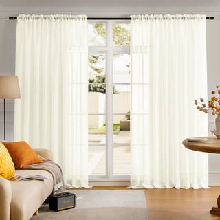 Sheer gardiner beige 95 tommer lange vinduesbehandlinger Stanglomme gardiner til stue soveværelse semi crinkle ekstra brede gardiner til gårdhave