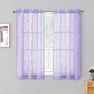 Chyhomenyc Marilyn Light Purple Sheer Curtains 45 tommer Længde 2 Paneler indstillet til soveværelseslysfiltrering Soft 3D -blad Jacquard tekstur