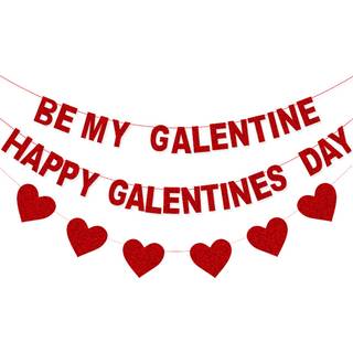 Happy Galentine's Day Banner Red Glitter Be My Galentine Galentine's Day Banner Sign med Heart Garland for Ladies Girls Friends Valentines Day Pa