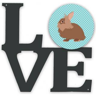 """" Caroline's Treasures Lionhead Rabbit Blue Check Metal Artwork Love Wall-Decor multicolor """"