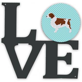 """" Caroline's Treasures Welsh Springer Spaniel Checkerboard Blue Metal Artwork Love Wall-Decor multicolor """"