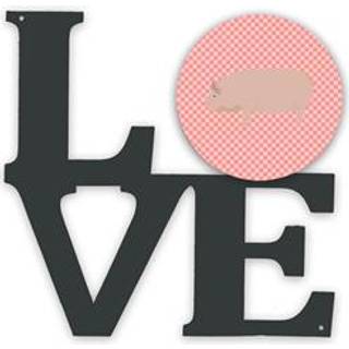 """" Caroline's Treasures Welsh Pig Pink Check Metal Artwork Love Wall-decor multicolor """"
