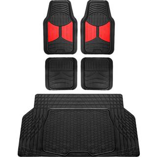 FH Group Monster Eye Full Set Rubber Floor Mats W. Trimmabel vinyl bagagerum foring/fragtmåtte sort- fit de fleste bilbils SUV eller van (rød/sor