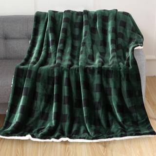 Elegant Comfort Luxury Ultra-Plush Velvet Touch Buffalo Plaid Fleece Throw - Bldt Varm Hyggelig Micromink Sherpa-bagside vendbart tppe til seng