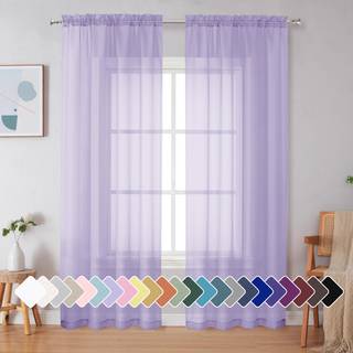 SimpleBrand Lavender Sheer Curtains 90 tommer lange 2 paneler Lysfiltreringsstang Lommer Farv farvevindue Sheer Gardinpaneler Elegante gardiner o