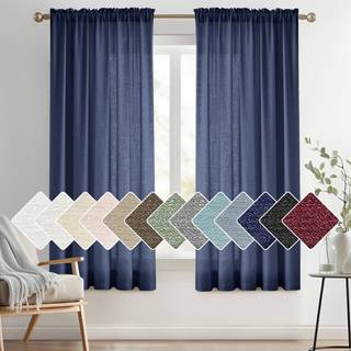 Melodieux Navy Semi Sheer Gardiner 54 tommer længde til soveværelse Stue Faux Linned Vindue Privatliv