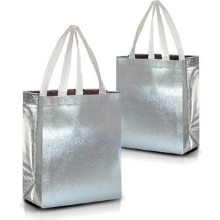 NUSH NUSH Genanvendelige gaveposer Bulk - S?t med 12 genanvendelige s?lv gaveposer med h?ndtag Medium st?rrelse - Perfekt som julegaveposer Goodi