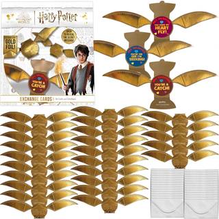 Harry Potter Golden Snitch Valentinsdagskortst til brn 28 kort pakke & konvolutter - Skinnende guldfolie Snitch-kort med sjove hilsner - Fantas