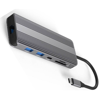 NÖRDIC 1 til 10 USB-C dockingstation 1xHDMI 8K30Hz 1XHDMI 4K60Hz 2xUSB3.0, 1xUSB-C, 1xRJ45 GigaLan, 1xPD 87W, 1xSD & 1xMicroSD 1xAux stereo