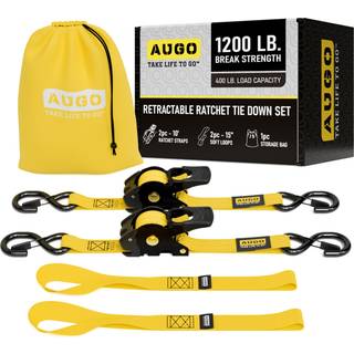 Augo udtrækkelige skraldestropper | 2 Heavy Duty Ratchet Stropp Self udtrækkelige bånd nedstropper med bløde sløjfer og opbevaringspose til motor