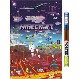 Trends International Minecraft - World Beyond Wall Poster 22.375 """" X 34 """" Premium Poster & Clip Bundle
