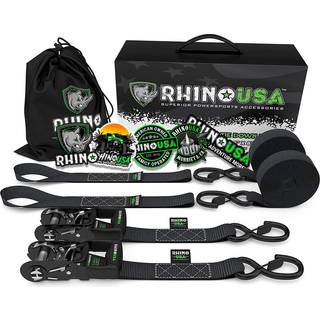 Rhino usa ratchet stropper Heavy Duty Kit (2 -pakning) - 1,6 tommer x 8 fod (5 208 lb Break Strength) - Ultimate Tie Down Stropp med sikkerhed S