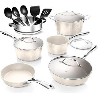 Gotham stål hamrede 15 pc keramiske køkkengrej sæt nonstick -gryder og pander sæt non stick til køkken med redskaber gryder og pander til madlavn