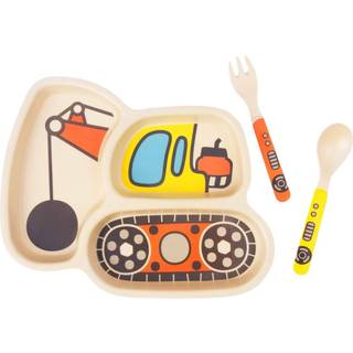 Bambustallerkenesæt til småbørn - Sikkert og giftfrit spiseservice med sjove former, inkluderer tallerken, ske og gaffel