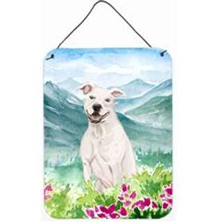 Caroline's Treasures Mountian Flowers White Staffie Bull Terrier Door Hanging Prints Wall-Decor