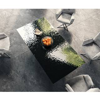 Esstisch Edge 200x100 Reliefglas Rauchschwarz 3D-Design Edelstahl Schräg - Schwarz