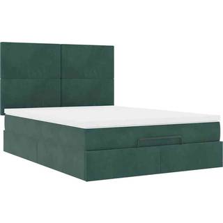 Osmannisk Sengeramme Med Madrasser Fløjl Mørkegrøn - Med ensartet mønster / 140 x 200 cm