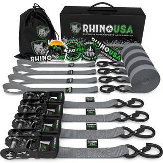 Rhino USA Ratchet stropper Heavy Duty Kit (4 -pack) - 1,6 tommer x 8 fod (5 208 lb Break Strength) - Ultimate Tie Down Stropp med sikkerhed S kro