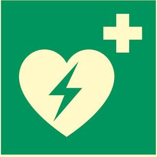 Skilt til AED Hjertestarter - Efterlysende plast - 200 x 200 mm