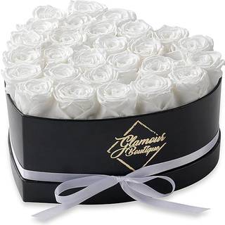 Glamourbutik 27 -delt Forever Flowers Heart Form Box - Konserverede roser udødelige roser, der varer om året - Eternal Rose bevarede blomster til