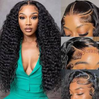 Cfaimity Deep Wave Blace Front Wigs Human Hair 13x6 HD Transparente blonder foran parykker Human Hair For Wonen 180% Density Deep Curly Human Hai