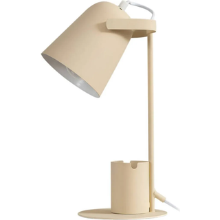 Lindby bordlampe Ilmar, beige/hvid, metal, Ø 12 cm