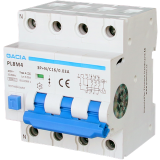Gacia C16A RCBO kombiafbryder 3P+N 30mA 6kA