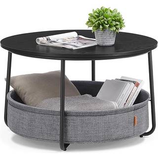 Sofabord med Opbevaring, Rundt Midterbord, Moderne Stil, Metalstel, Blæk Sort og Skifergrå