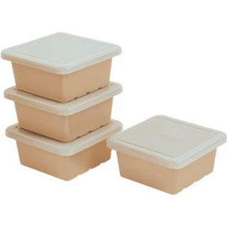 Ecr4kids firkantet skraldespand med låg opbevaringscontainere Sand 4-pack