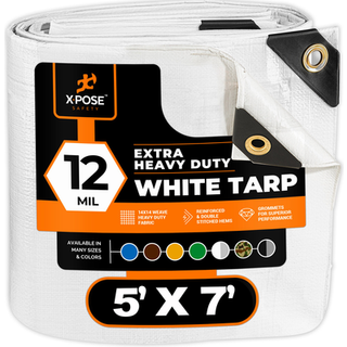 Tung White Poly Tarp 5 'X 7' - Multipurpose Beskyttende d?kning - Holdbart vandt?t vejrbestandig Rip and Tear Resistent - Ekstra tyk 12 mil polye