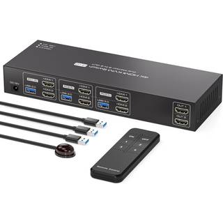 NÖRDIC HDMI KVM-switch 3 computere 2 skærme 4K60Hz EDID 4 USB 3.0 porte med fjernbetjening