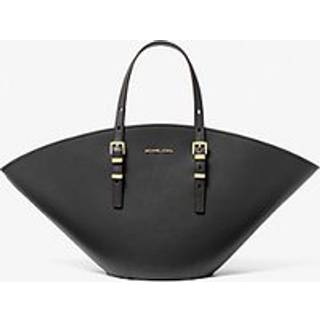 MK Isa Small Leather Fan Tote Bag - Black - Michael Kors - ONE SIZE