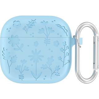 Apple AirPods (4. gen.) Silikone Case m. Karabinhage og Blomsterdesign - Blå