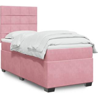 Kontinentalseng Med Madras Fløjl Lyserød - Blok med firkanter / 90 x 200 cm