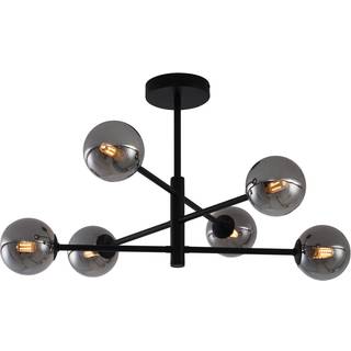 Moderne loftslampe sort med røgglas 6-lys - Ryan