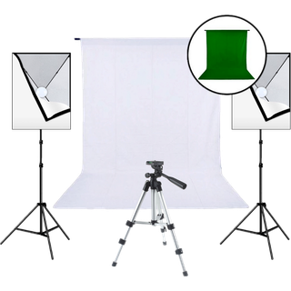 Fotostudie Udstyr: Softbox Sæt med 2 Softboxe, Stativ, Tripod til Kamera og Fotobaggrund