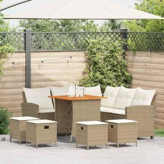 sofasæt til haven 6 dele med hynder L-formet polyrattan beige