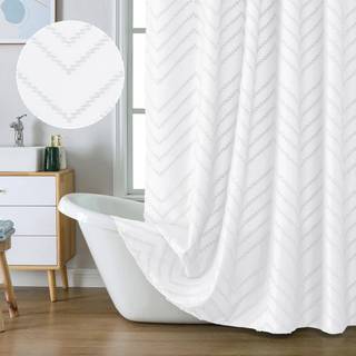 Chyhomenyc Chevron White Boho Broes Gardain Set 72x72 inches med 12 kroge stof Bruseforhæng Moderne chic struktureret tufted chevron stribet mini
