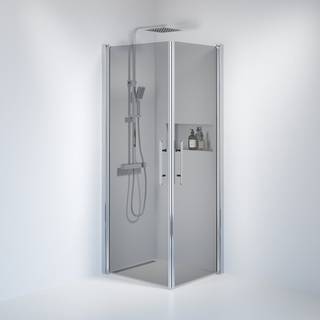 Fjäll Brusehjørne med røgfarvet glas og krom profil - 100 x 100 cm