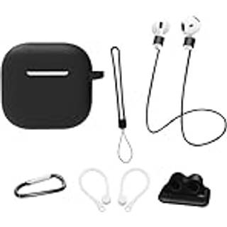 Til AirPods 4 6 i 1 Tilbehør Taske Stropholder Ørekroge Halsrem Nøglering - Sort