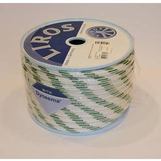 Tovværk Liros Dynamic Plus, Dyneema-kerne, 32- / 24-flettet High Tenacity-polyesterkappe, hvid/grøn, 30 meter x Ø8 mm