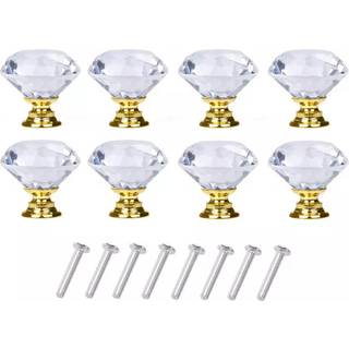 Diamantformede knopper i glas Transparent / Guld 8 stk