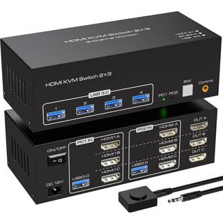 NÖRDIC HDMI 2.1 KVM-switch 2 computere 3 skærme 8K60Hz 4K144Hz Triple skærm 4 USB 3.0 til 2 PC deler 3 skærme